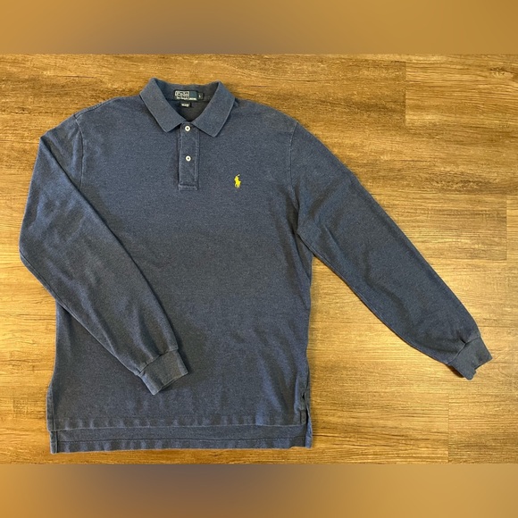 Vintage Polo Ralph Lauren Polo Shirt Mens Large Blue Long Sleeve Classic - Picture 1 of 6